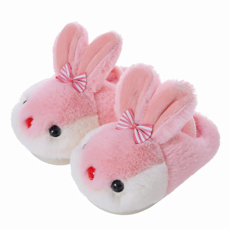 Children Winter Thick Slippers Kids Cotton-padded Shoes Baby Indoor Warm Slippers Girls Cute Cartoon Rabbit Animal Shoes Slides