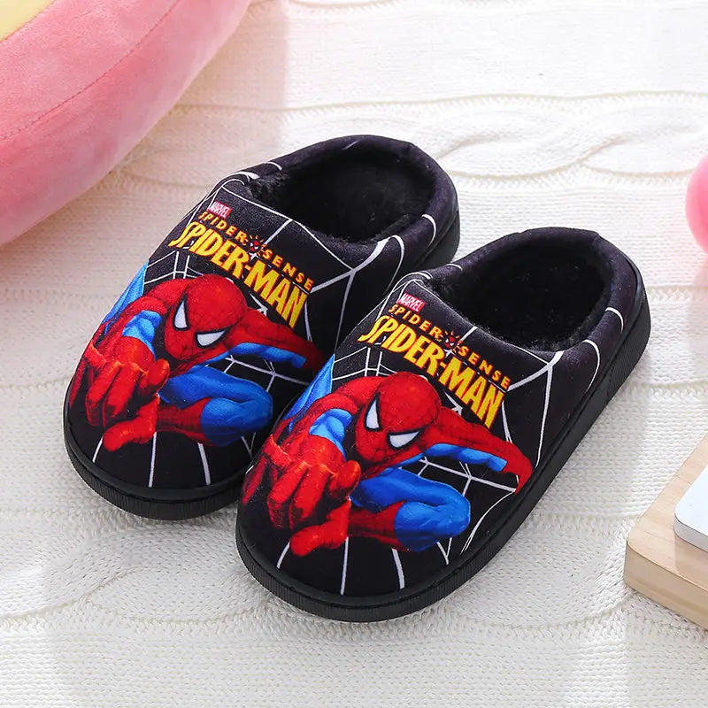 Disney Boys Girls Cartoon Spider Man Kids Cotton Slippers Toddler Winter Warm Princess Women Men Indoor Bedroom Home Shoes