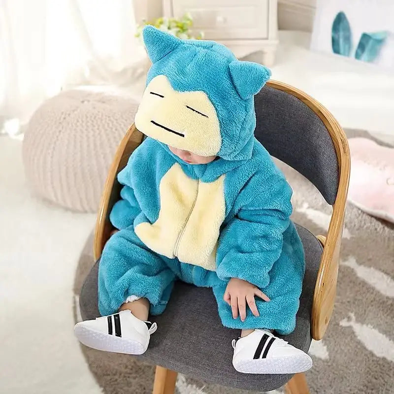 Snorlax Pokemon Pikachu Baby Jumpsuit Cute Pajamas Clothing Newborn Baby Jumpsuit 0-3 Years Old Cosplay Hooded Children'S Wear
