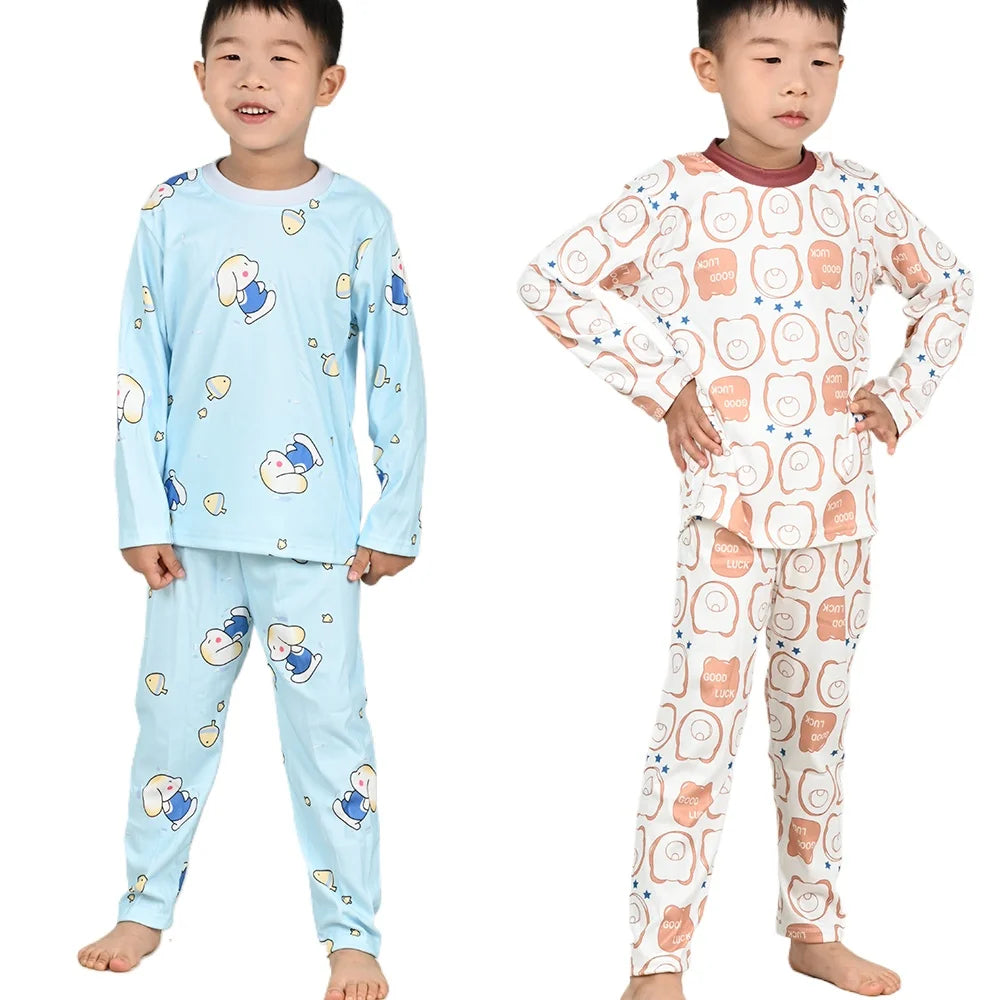 Children Cotton Pajamas Suit Kids Cartoon Sleepwear Autumn Long Sleeve Top+Trousers 2Pcs Boys Girls Velvet Pyjama Loungewear Set