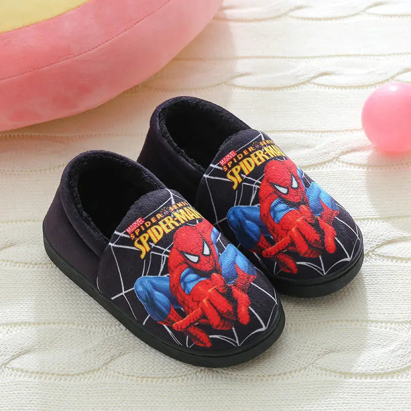 Disney Boys Girls Cartoon Spider Man Kids Cotton Slippers Toddler Winter Warm Princess Women Men Indoor Bedroom Home Shoes
