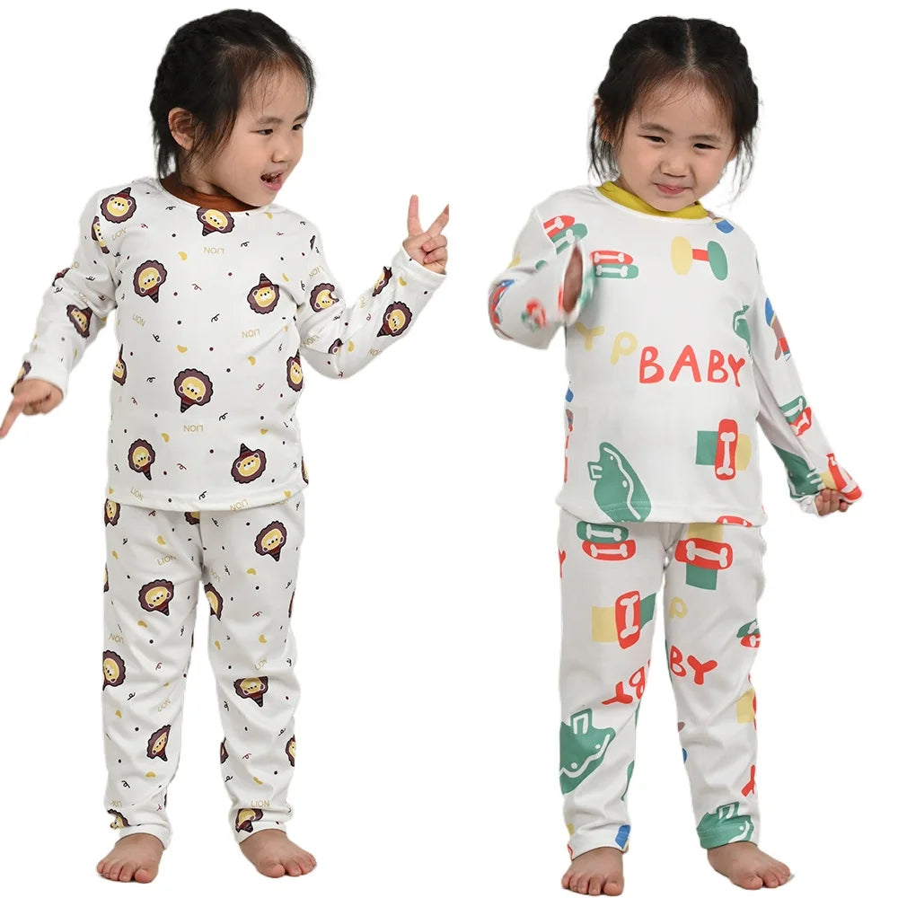 Children Cotton Pajamas Suit Kids Cartoon Sleepwear Autumn Long Sleeve Top+Trousers 2Pcs Boys Girls Velvet Pyjama Loungewear Set