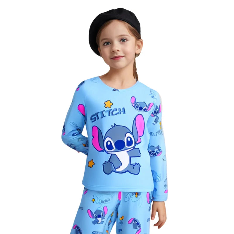 2025 Spring Summer 2pcs/set Stitch Homewear Pajamas for Kids Baby Soft Milk Silk Blue Anime Stitch Long Sleeve Sleepwear Sets