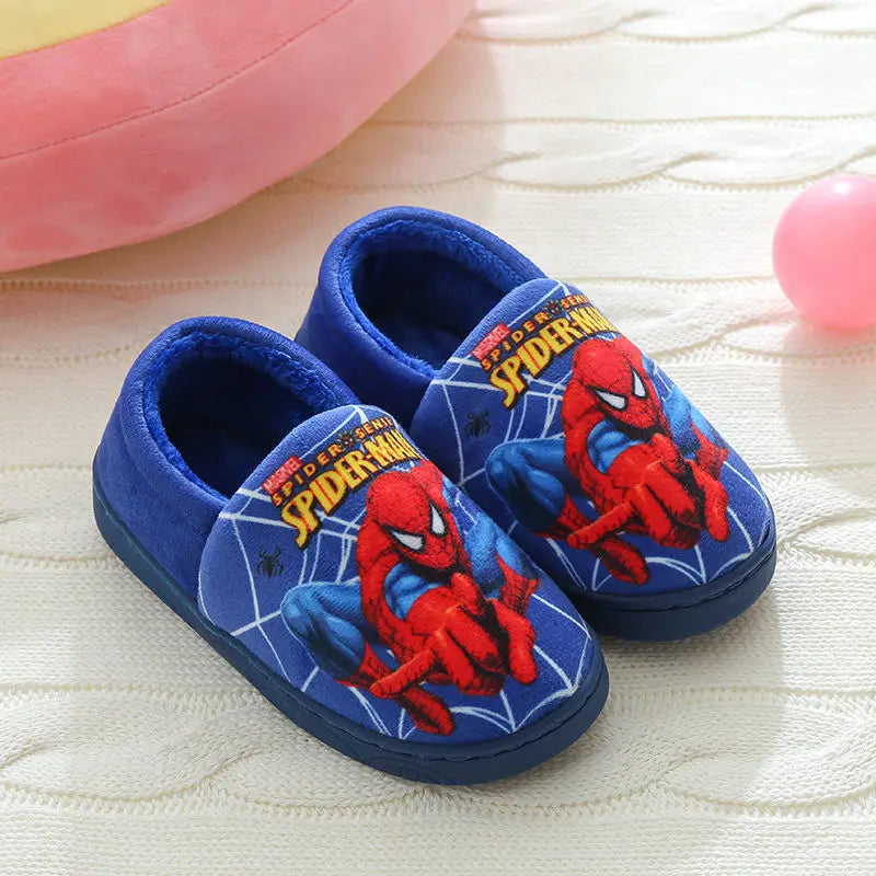 Disney Boys Girls Cartoon Spider Man Kids Cotton Slippers Toddler Winter Warm Princess Women Men Indoor Bedroom Home Shoes