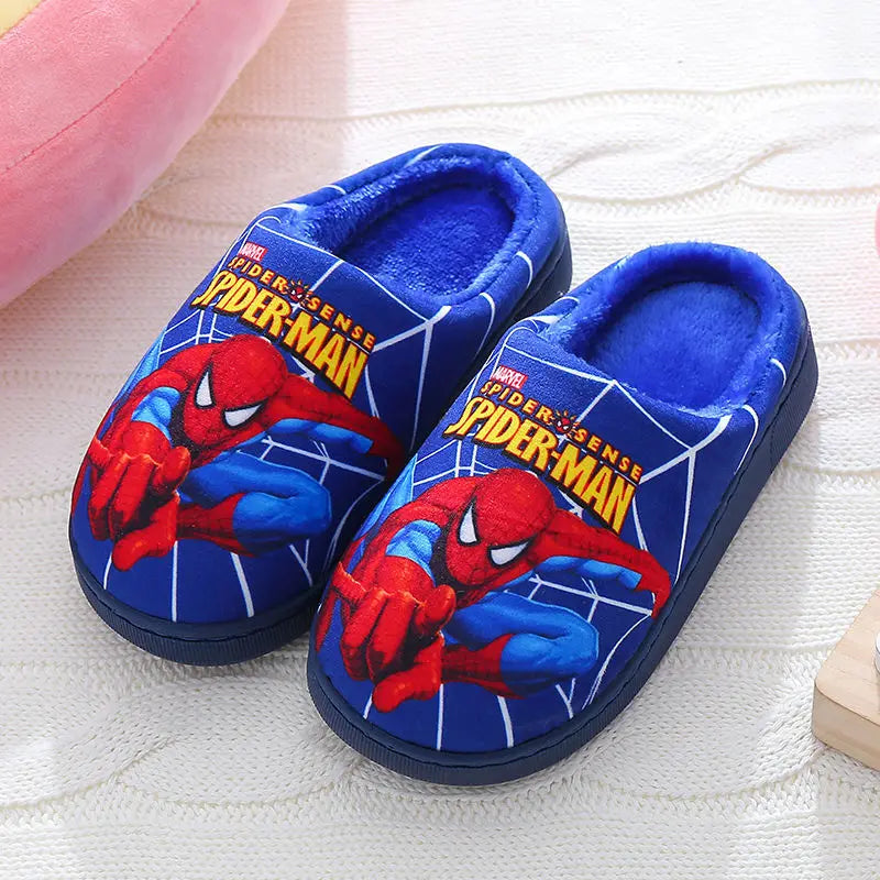 Disney Boys Girls Cartoon Spider Man Kids Cotton Slippers Toddler Winter Warm Princess Women Men Indoor Bedroom Home Shoes