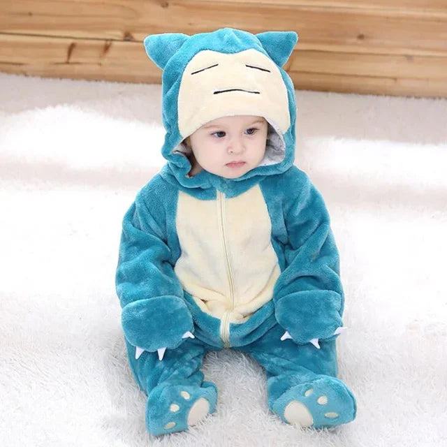 Snorlax Pokemon Pikachu Baby Jumpsuit Cute Pajamas Clothing Newborn Baby Jumpsuit 0-3 Years Old Cosplay Hooded Children'S Wear