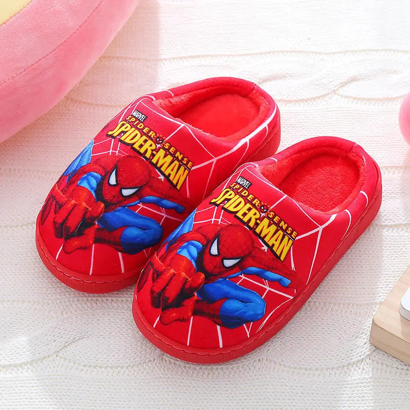 Disney Boys Girls Cartoon Spider Man Kids Cotton Slippers Toddler Winter Warm Princess Women Men Indoor Bedroom Home Shoes