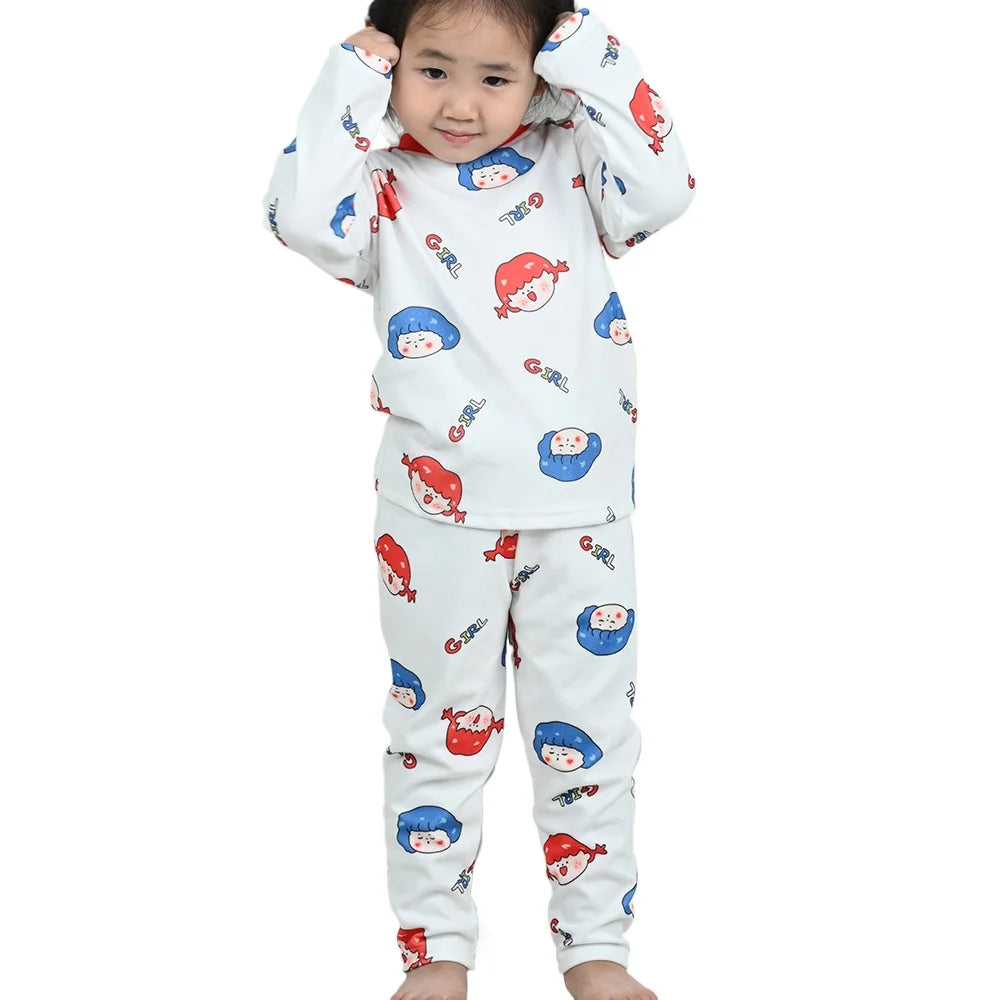Children Cotton Pajamas Suit Kids Cartoon Sleepwear Autumn Long Sleeve Top+Trousers 2Pcs Boys Girls Velvet Pyjama Loungewear Set